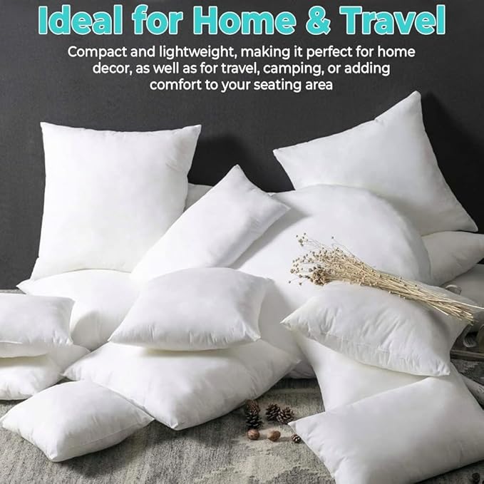 QUBA LINEN Throw Pillow Inserts (Set of 5, White), 18x18 Inches - Premium Cushion Fillers for Sofa, Bed, and Home Décor (18x18 Inch (Pack of 5))