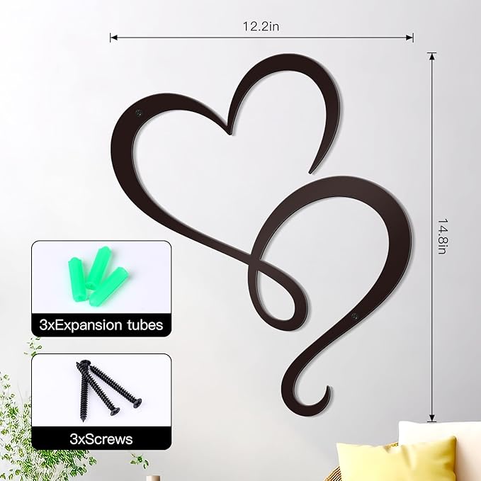 Bnesi Infinity Heart Metal Wall Art Love Signs for Home Decor Black Wall Decor Above Bed Wall Decor Minimalist Wall Art for Living Room Bedroom Bathroom Kitchen (Style H)