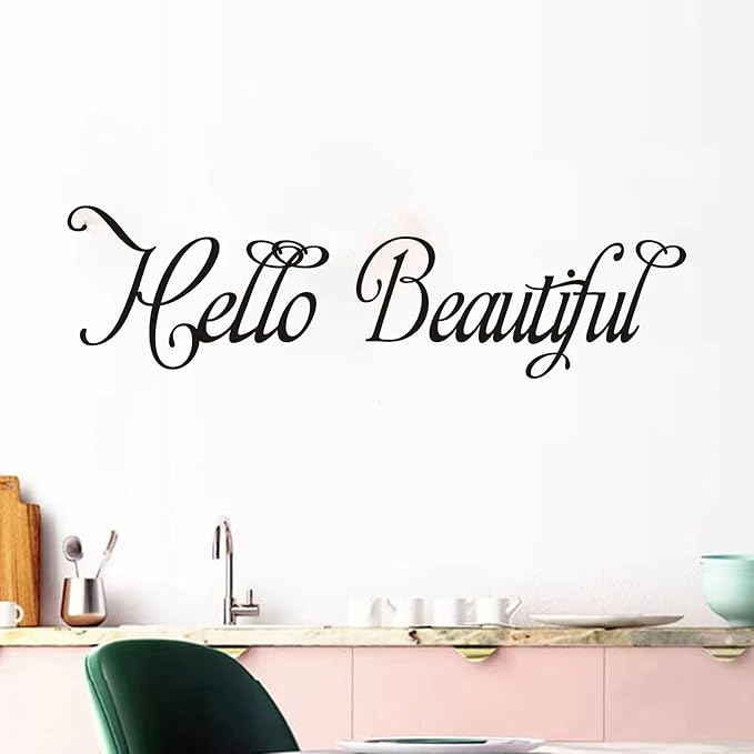 Inspirational Quotes Wall Stickers for Bedroom: Mirror Women Beauty Makeup Positive Vinyl Art Wall Decals - Bathroom Girls Room Spa Wall Decor - Hello Beautiful 25" X 7"