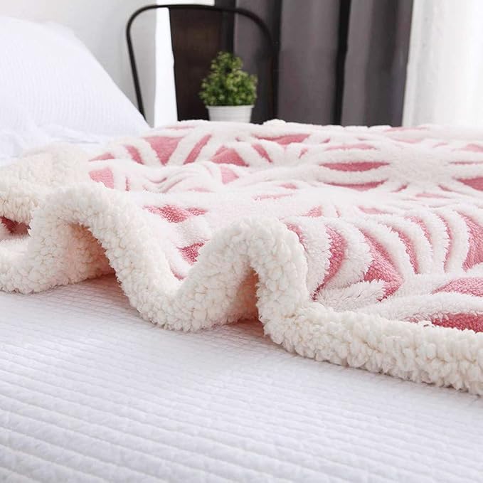 LOMAO Sherpa Fleece Blanket Easter Gifts for Mom Cozy Soft Throw Blanket for Women Men Dual Sided Couch Sofa Bed Blanket (Pink,51x63)