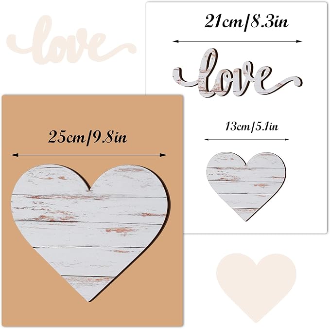 3 Pcs Wooden Hearts Decor Heart Wooden Sign Rustic Hanging Love Plaque for Wall Home Farmhouse Living Room Bedroom Gifts(White)