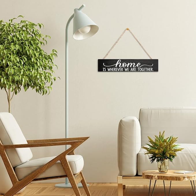AGMDESIGN Home Is Wherever We Are Together Wood Sign, Rustic Family Reunion Decor, Wall Home Decor for Shelf Desk Door, Farmhouse Bedroom Wood Hanging Plaque, Great Gifts for Newlyweds Families