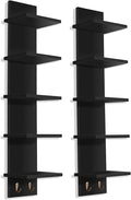 Sorbus 5 Tier Wall Shelf Unit with Hooks, Vertical Column Utility Shelving for Home Decor and Storage Organizer, Wall-Mounted Floating Shelves for Bathroom Storage, Bedroom (2 Pack)