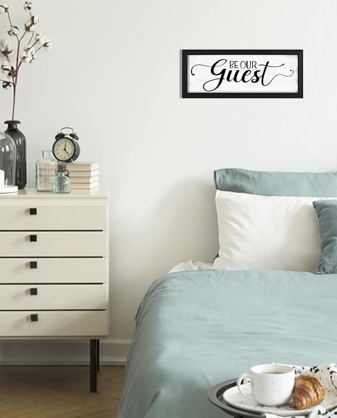 Be Our Guest Wall Decor: Guest Bedroom Sign Wall Decor Above Bed Small Wall Signs Hanging Rustic Farmhouse Wall Plaques Framed Inspirational Quotes Wall Art Decor for Guest Room 6" x 14.5"