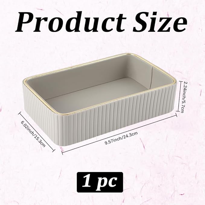 Beebeecraft PU Leather Valet Tray Small 9.6x6x2 Inch Rectangle Desktop Storage Box Bedside Nightstand Vanity Without Lid for Cosmetic Jewelry Watch Keys Phone Wallet Remote Controller Pen (Dark Gray)