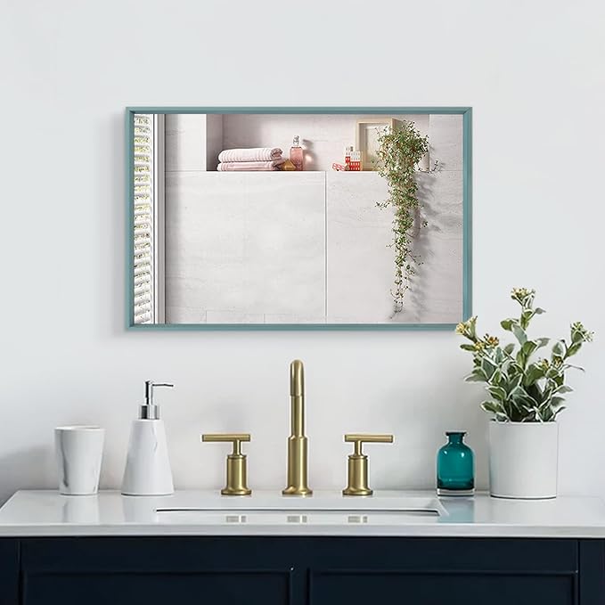 AAZZKANG Metal Wall Mirror with Frame Rectangular Large 26"x18" Decorative Bedroom Bathroom Hanging Mirror Home Wall Decor