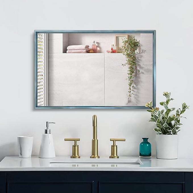 AAZZKANG Bathroom Mirror Large 28"x20" Modern Hanging Mirrors with Aluminum Alloy Frame for Vanity Bedroom Living Room Entry Home Wall Decor