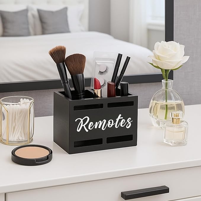 Wooden Remote Control Holder Wall Mount Remote Caddy for Table Bed TV Controller Holder Remotes Control Organizer for Wall Bedside Decorative Remotes Storage Box for Nightstand Couch Organizer 2 Slots