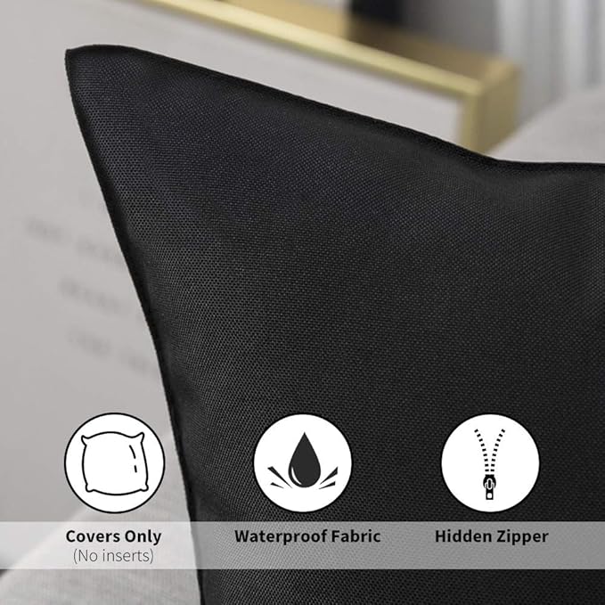 MIULEE Pack of 2 Decorative Outdoor Waterproof Pillow Covers Square Garden Cushion Sham Throw Pillowcase Shell for Spring Patio Tent Couch 22x22 Inch Black