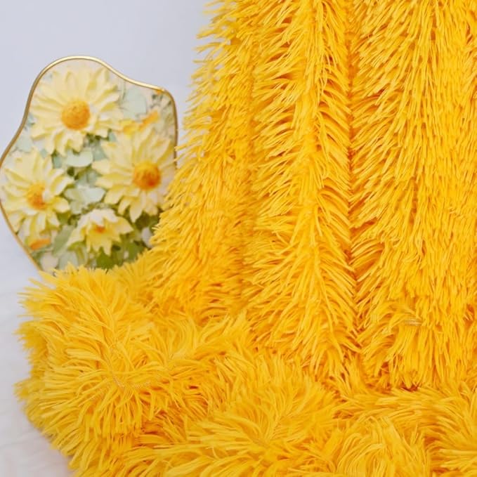 Ultra Soft Plush Blanket - Cozy Furry Throw for Bed, Sofa & Couch - Warm Fuzzy Fur Quilt - Super Snug & Luxurious - Perfect for Gifting (63x79 Inches, Yellow)