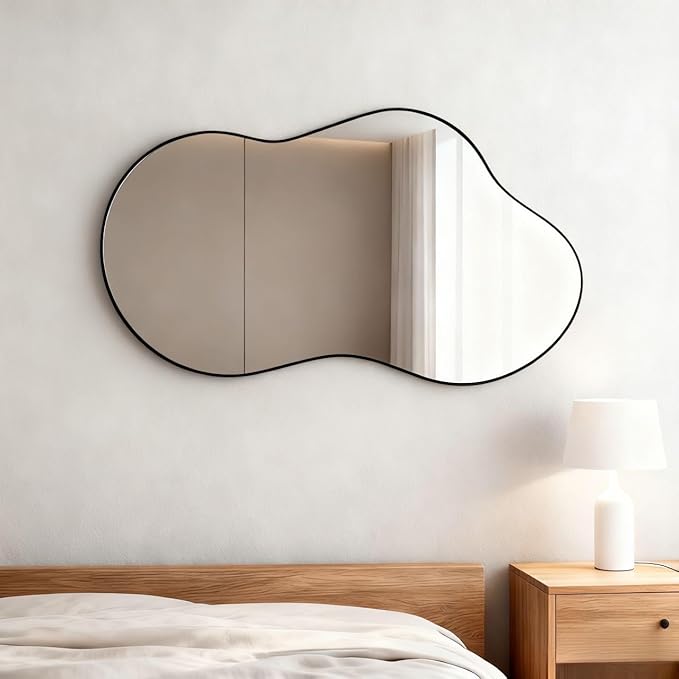 Itrue Black 20×36Inch Asymmetrical Mirror Irregular Wall Mirror,Tempered Glass Bathroom Mirrors for Over Sink,Living Room, Bathroom, Vanity, Entryway, Hallway.