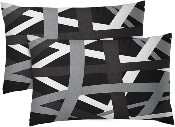 Emvency Set of 2 Throw Pillow Cover Gray Black Stripes Design Retro Decorative Pillow Case Striped Home Decor Rectangle 12x20 Inch Cushion Pillowcase