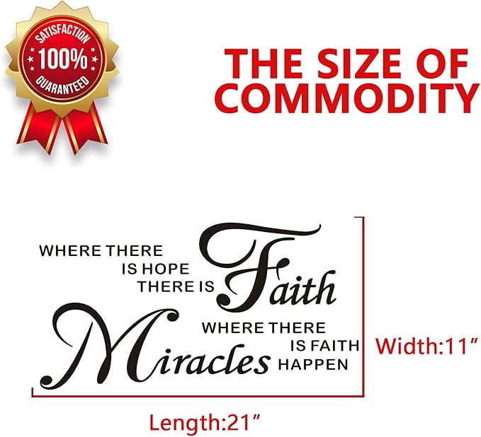 Wall Stickers, Wall Stickers for Bedrooms, (Easy to Install), for Bathroom Kitchen Living Room, Quotes Inspirational Islamic Home Vinyl Art Family Decor, Where There is Hope There is Faith 21"X11"