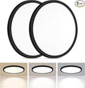 2 Pack LED Flush Mount Ceiling Light, 24W Ultra Thin Round White Lamp 3000K/4000K/6500K 3 Color Temperatures Adjusted 12 Inch Modern Ceiling Lights, Black, Wired