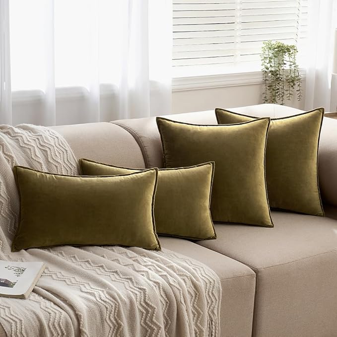 MIULEE Olive Green Velvet Throw Pillow Covers 16x16 Soft Decorative Solid Square Cushion Cases Pack of 2 Modern Luxury Home Decor for Couch, Sofa, Bedroom