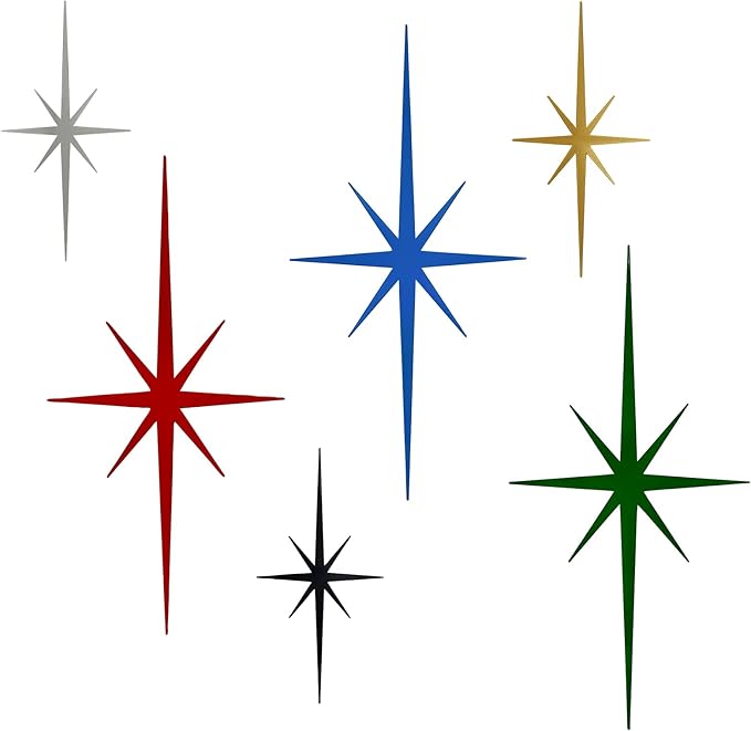 sxnzequnze 4 Pack Metal Star Wall Art 8 Pointed Starburst Wall Decor Set with 2 Large & 2 Small Pieces Mid Century Celestial Metal Wall Sculpture for Bedroom Living Room Office Gallery Wall