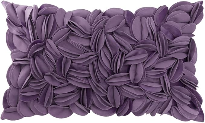 KINGROSE Hand Crafted Stereo Flower Throw Pillow Cover Rectangular Cushion Cover Soft Pillow Case for Sofa Couch Chair Bed Living Room Office 12 x 20 Inches Velvet Purple