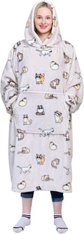 Waitu Wearable Blanket Sweatshirt Gifts for Women and Men, Warm and Cozy Giant Blanket Hoodie, Thick Flannel Blanket with Sleeves and Giant Pocket - Cat Gray