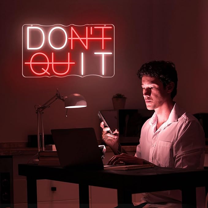 Dimmable Don't Quit Neon Sign for Wall Decor, USB LED Light for Home Gym Bedroom Man Cave Office, DO IT Inspirational Gamer Room Decorations