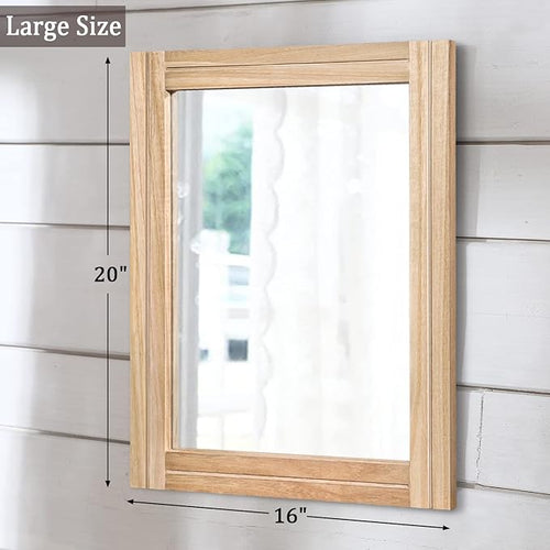 AAZZKANG Rustic Mirrors for Wall with Rectangular Wood Frame Decorative for Farmhouse Bedroom Bathroom Living Room Home Office Large 20"x16"