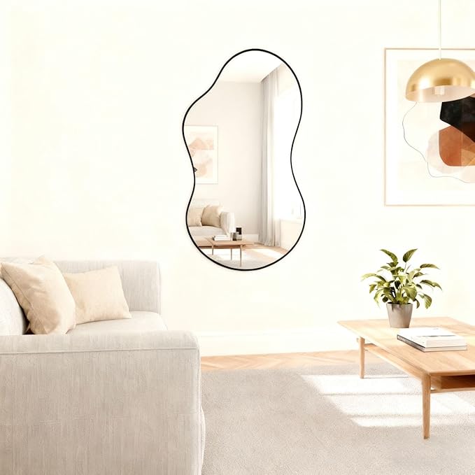 Itrue Black 20×36Inch Asymmetrical Mirror Irregular Wall Mirror,Tempered Glass Bathroom Mirrors for Over Sink,Living Room, Bathroom, Vanity, Entryway, Hallway.