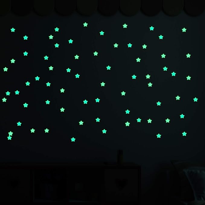 AM AMAONM 100pcs Glow in The Dark Luminous Stars Fluorescent Noctilucent Plastic Stars Wall Stickers Glowing Stars Decals for Home Art Decor Nursery Ceiling Kids Babys Bedroom Room Multicolor