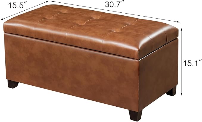Homebeez 30" Faux Leather Storage Ottoman, End of Bed Bench, Upholstered Ottoman with Storage Bench for Living Room,Bedroom,Entryway