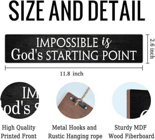AGMDESIGN Impossible Is God's Starting Point Wood Sign, Christian Wall Art Decor for Shelf Desk Door, Inspiring Wooden Hanging Plaque for Home Church Youth Fellowship Farmhouse Bedroom Office