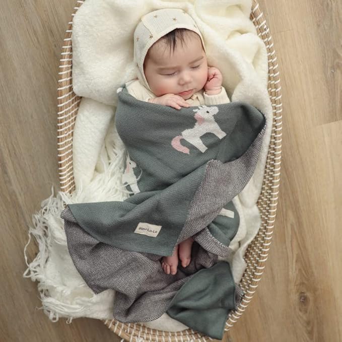 Unisex Baby Blanket for Girls and Boys 100% Cotton Buttery Soft Cozy Receiving Swaddle Crib Stroller Blanket for Shower Gift Registry for Newborns, Infants, Toddlers (Unicorn - Cream)