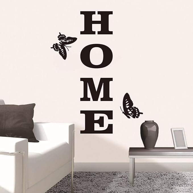Inspirational Home Quotes Wall Stickers: Motivational Family Butterfly Vinyl Art Wall Decals for Bedroom Living Room Kitchen Apartment Bathroom - Home 15.8" X 21"