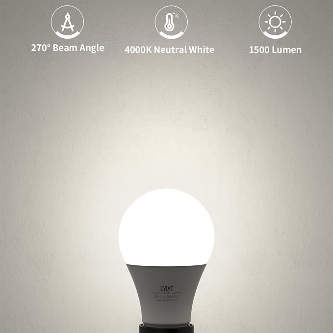 100W Equivalent Bright LED Light Bulbs, Neutral White 4000K A19 Lightbulbs, Focos LED para Casa, for Kitchen Bedroom Indoor, 1500 Lumens, E26 Standard Base, 10-Pack, Non-Dimmable