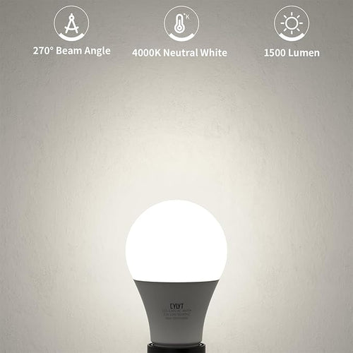 100W Equivalent Bright LED Light Bulbs, Neutral White 4000K A19 Lightbulbs, Focos LED para Casa, for Kitchen Bedroom Indoor, 1500 Lumens, E26 Standard Base, 10-Pack, Non-Dimmable