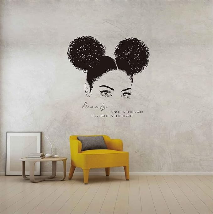 African Woman Wall Art Decal Beauty Salon Afro Black Girl Vinyl Wall Stickers Living Room Woman Bedroom Face Make Up Home Decor LL110 Black