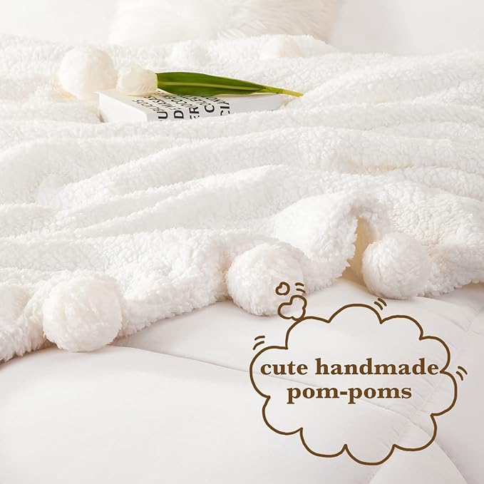 LBRO2M Double Sided Sherpa Blanket,Queen Size Super Soft Fuzzy Plush Warm Cozy Fluffy Throw Reversible Luxurious Blankets (White)