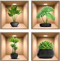 4 Pack 3D Green Plants Wall Decals, 3D Green Pot Plant Succulent Wall Stickers for Sofa Background Bedroom Living Room Kitchen