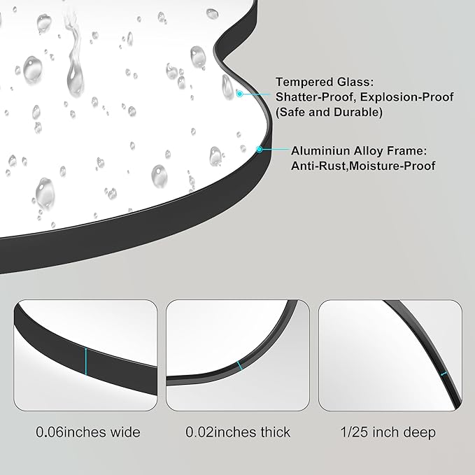 Itrue 26×46 Inch Irregular Wall Mirror, Brushed Black Metal Frame Asymmetrical Bathroom Vanity Mirror, Silver-Backed HD Tempered Glass Mirror for Over Sink, Living Room, Entryway