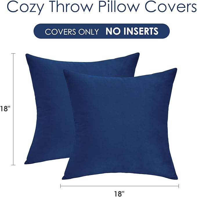 Throw Pillow Covers Decorative Velvet Set of 2 18x18 Inch Pillow Covers, Soft Navy Blue Pillowcases for Couch Sofa Bed Living Room, Farmhouse Home Boho Decor, Square Accent Cushion Covers