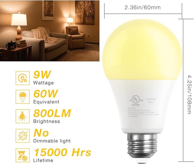 DAYBETTER 24 Pack A19 LED Light Bulbs, 60 Watt Equivalent LED Bulbs, Long Lifespan High Brightness 800LM Warm White 2700K, E26 Standard Base Light Bulbs for Home Bedroom Office, Non-Dimmable