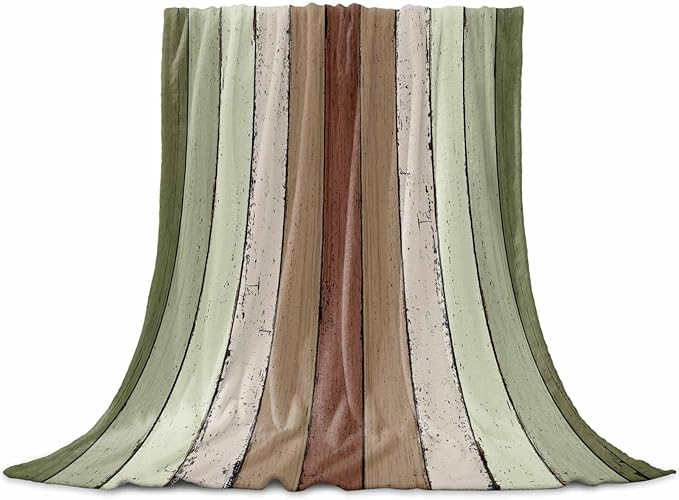 Farmhouse Sage Green Brown Throw Blanket, Soft Fluffy Fuzzy Blankets & Throws for Bed/Couch, Vintage Country Wooden Lightweight Warm Blankets for Women Christmas Decor 30"x40"