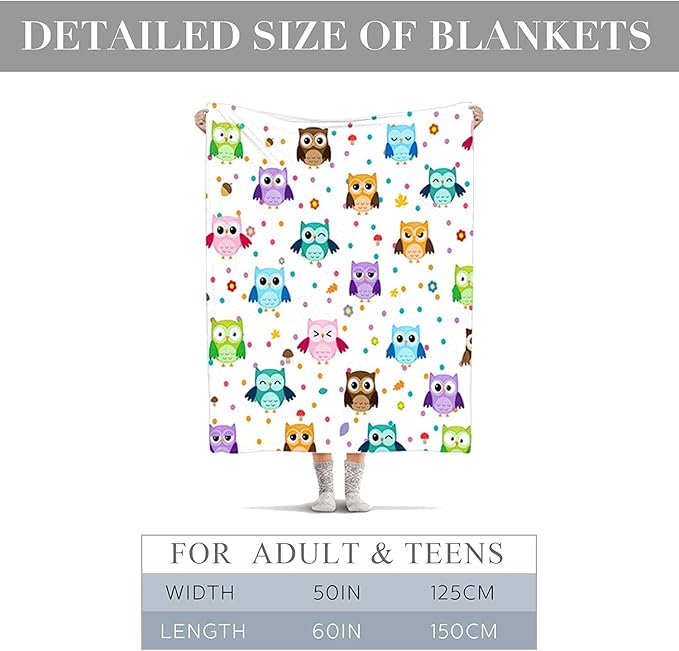 Owl Blanket, Soft Warm Fuzzy Fleece Plush Blanket 60''x50'', Smooth Cozy Flannel Throw Blanket for Bed/Couch/Office/Camping