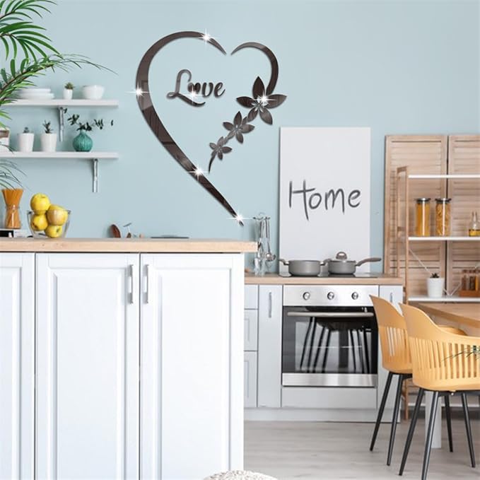 Heart Shape Mirror Wall Sticker, Self-Adhesive Love Heart Acrylic Mirror Wall Stickers Art Mural, DIY Walls Art Home Decor Heart Mirror Wall Decals for Living Room Bedroom Bathroom Office (Black)