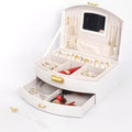 Jewelry Box Organizer, PU Leather Double Layer Jewelry Organizer with Drawer and Mirror, Lockable Jewelry Storage Organizer for Rings Earrings Necklaces, Portable Jewelry Box for Home and Travel