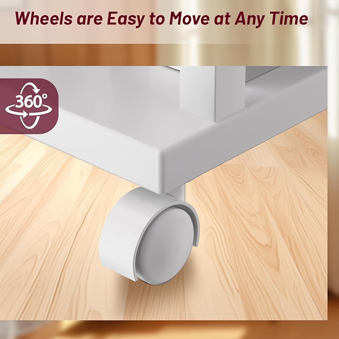 White Side Table Set of 2,Side Table with Charging Station and Drawer, Narrow End Table with USB Ports and Outlets for Small Space, Living Room, Bedroom and Office, with 4 Wheels