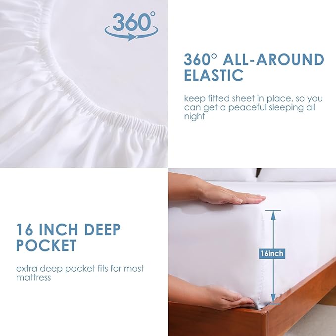 JSD White Twin Sheet Set with Side Pocket Corner Straps, 3 Piece Soft Kids Microfiber Bed Sheets Extra Deep Pocket