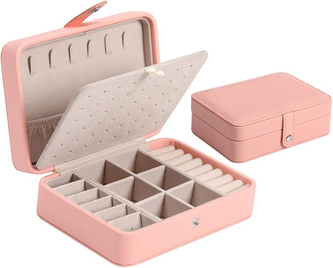 Travel Jewelry Organizer Box with Compartments, Small Jewelry Case with Necklace Hooks Ring Slots and Removable Dividers for Storage and Organization