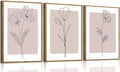 Wodkwq 3 Piece Pink Canvas Wall Art Set Framed,Pink Flower Wall Decor,Floral Prints,Botanical Line Painting,Minimalist Poster Pink Aesthetic for Girls' Room,Living Room,Bedroom,Office 16x24in