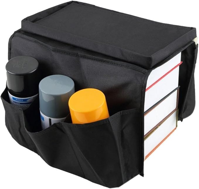 Sofa Armrest Organizer with Cup Holder Tray 6 Pockets TV Remote Control Organizer Sofa Couch Armchair Caddy Organizer Tidy Pocket Hanging Storage Bag Holder for Cellphone Magazine Drinks Snacks Black