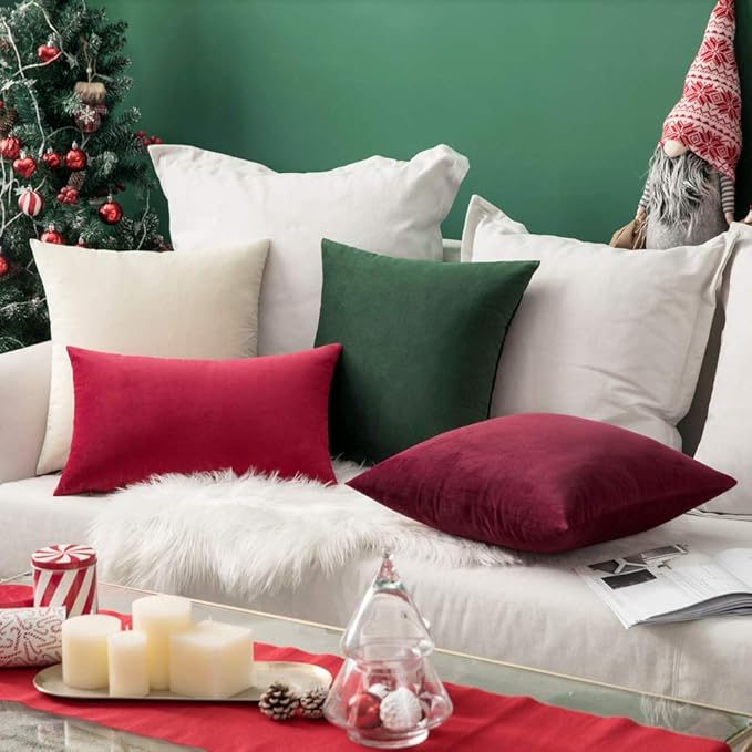 MIULEE Pack of 2 Velvet Soft Solid Decorative Throw Pillow Covers Burgundy Pillowcases for Sofa Bedroom Couch Car,18x18 Inch Wine Red