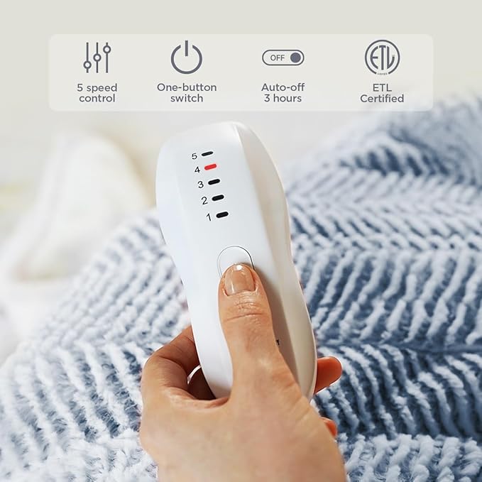 Heated Blanket Electric Blanket 50" x 60" - Cozy Soft Heated Throw with 5 Heating Levels & 3 Hours Auto Off,Machine Washable,ETL & FCC Certification(Frosty Blue)