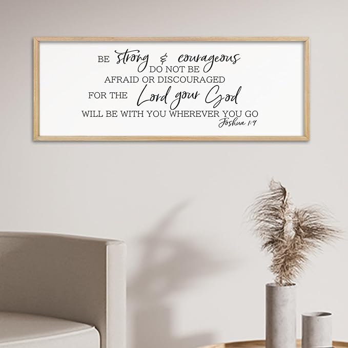 comurdyo Be Strong and Courageous Sign Joshua 1:9 Wall Decor 40"x15" Bible Verse Plaque Christian Faith Inspirational Quote Large Rustic Wooden Wall Hanging Art (Wood)